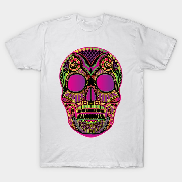 mexican sugar skull, bright neon colors - Skull - T-Shirt | TeePublic